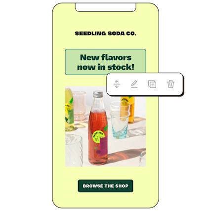 Email editor within the mobile app showing text editing.