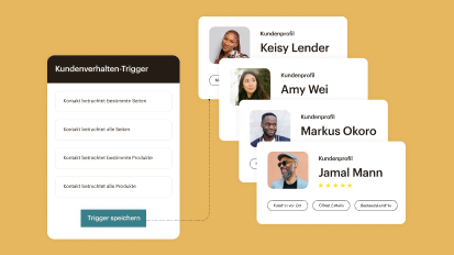Ein Kundenverhaltenstrigger mit 4 Optionen. Vier verschiedene Kundenprofile auf der rechten Seite.