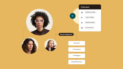 Eine Produkt-E-Mail, gesendet von Mailchimp. In Blasen darum herum befinden sich die Logos verschiedener Integrationen, die mit Mailchimp funktionieren.